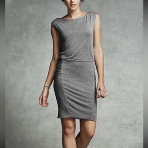 Athleta M Black Gray Micro Stripe Westwood Dress Ruched Sleeveless Above Knee Md